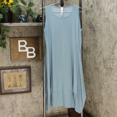 MarlaWynne Women's Matte Jersey Sleeveless Dress With Pockets Sea Blue Small