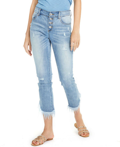 INC International Concepts Women's Fringe Hem Button Front Jeans
