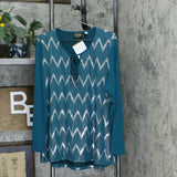 Bob Mackie Plus Size Metallic Print Chevron Hi-Low Knit Top