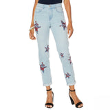 DG2 by Diane Gilman Women's Petite Virtual Stretch Embroidered Star Jeans