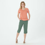 Denim & Co. Plus Size Pull-on Flat Front Pedal Pusher Pants With Horn Buttons