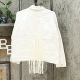 DG2 by Diane Gilman Women's Fringe Star Denim Jean Jacket Ivory Large