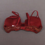 Gilligan & O'Malley Lace Overlay Undwire Padded Push-Up Balconette Bra Salsa 32B