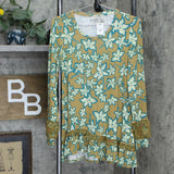 LOGO by Lori Goldstein Floral Knit Top With Chiffon Ruffle Trim