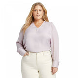 Ava & Viv Women's Plus Size Long Sleeve V-Neck Satin Blouse