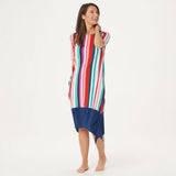 Cuddl Duds Petite Flexwear Elbow-Sleeve Rainbow Hem Dress Multi Stripe PM