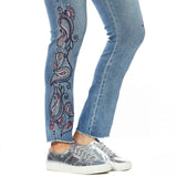DG2 by Diane Gilman Women's Plus Size Embroidered Pull-On Faux Button Jeans
