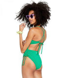 Private Label Womens Deep V-neck Textured One Piece Swimsuit Green S