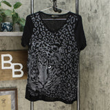 DG2 by Diane Gilman Women's Burnout Embellished Top Black Animal Medium