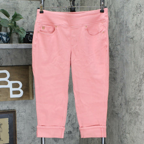 Belle by Kim Gravel Women's Petite Flexibelle Cuffed Jeans Pink 12P