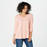 Denim & Co. Essentials Women's V Neck 3/4 Sleeve Top Soft Peach Large