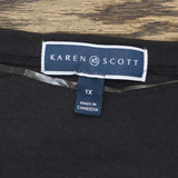 Karen Scott Plus Size Floral Print Striped Knit Top Deep Black 1X