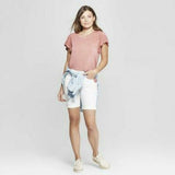 Universal Thread Women's High Rise Double Cuff Bermuda Jean Shorts White 4