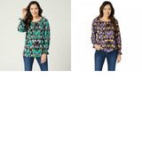 Susan Graver Women's Floral Liquid Knit Long Sleeve Peasant Top