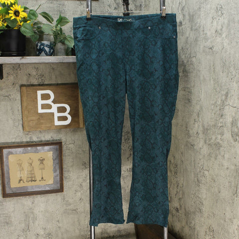 DG2 by Diane Gilman Pull On Stretch Ponte Boot Cut Pants Green Snake Plus 1X