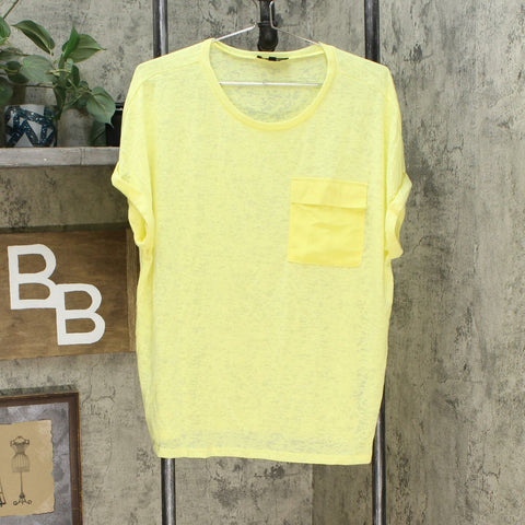 DG2 by Diane Gilman By Gilman Women's Slub Burnout Pocket T-Shirt Yellow Large