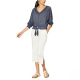 Skinnygirl Women's French Terry Burnout Tie Front Shirt