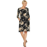 Susan Graver Plus Size Floral Liquid Knit 3/4-Sleeve Shift Dress