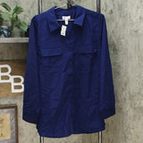 Denim & Co. Women's Roll Tab Sleeve Button Front Soft Utility Tunic Blouse