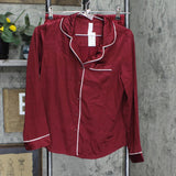 Stars Above Women's 2pc Satin Long Sleeve Collar Top Shorts Pajama Set  Red XS