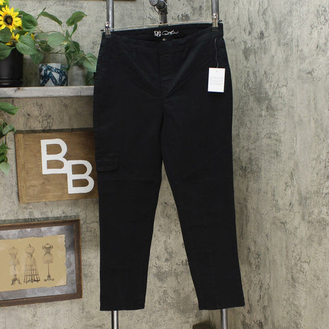 DG2 by Diane Gilman Women's Cropped Stretch Twill Cargo Jeggings Black Medium