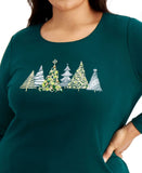 Karen Scott Plus Size Embellished Long Sleeve Christmas Knit Top