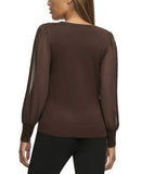 Calvin Klein Women's Sheer Sleeve Fine Guage Knit Sweater