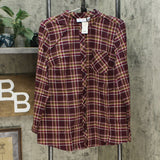 Denim & Co. Women's Plaid Button Front Mandarin Collar Shirt