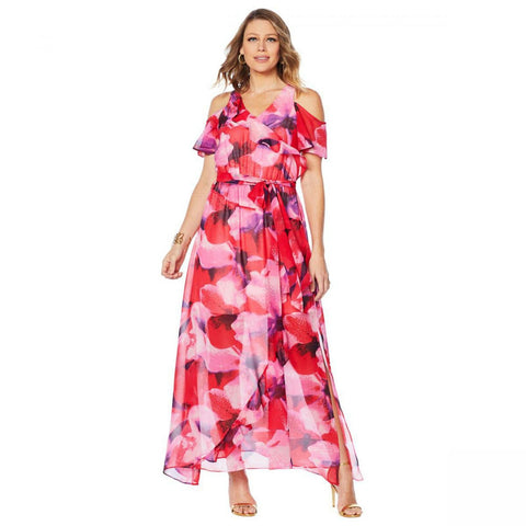 Colleen Lopez Women's Cold Shoulder Printed Maxi Dress