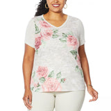 DG2 by Diane Gilman Women's Plus Size Burnout Printed And Embellished Top