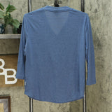 Orvis Women's 3/4 Sleeve V Neck Linen Blend T-Shirt Moonlight Blue Small
