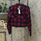 Dickies Women's Cropped Plaid Flannel Button-Up Shirt