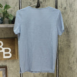 DG2 by Diane Gilman Short Sleeve Mesh Insert V Neck T-Shirt Chambray Small