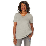 DG2 by Diane Gilman Women's Short Sleeve Mesh V Neck T-Shirt Gray Medium