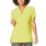 Nina Leonard Women's Plus Size Lace Up V-Neck Tunic Top