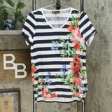 DG2 by Diane Gilman Women's Burnout Printed And Embellished Top Navy Stripe XS