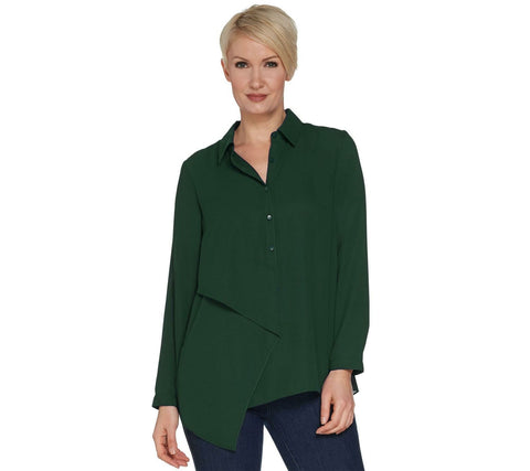 Joan Rivers Women's Flowy Tunic Blouse with Draped Front Panel Emerald Medium