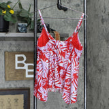 Kona Sol Women's Square Neck Sharkbite Hem Tankini Top Red L