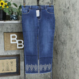 Susan Graver Women's Embroidered High Stretch Denim Crop Jeans
