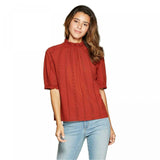 Universal Thread Women's Bishop Short Sleeve Crewneck Eyelet Top