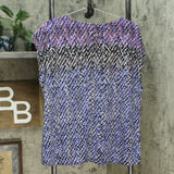 NWT Belle By Kim Gravel Womens Woven Abstract Print Top W/ Front Knot. A355041 M