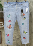 DG2 by Diane Gilman Women's Petite Embroidered Pull On Exposed Button Jeans
