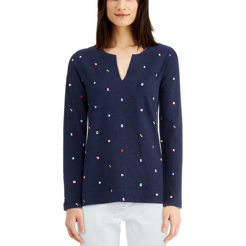 Charter Club Wiomen's Cotton Relaxed Embroidered Knit Top