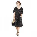 A New Day Elbow Sleeve V-Neck Tie Waist Woven Dress