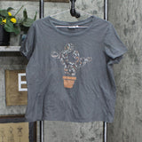 Doe Womens Graphic Cactus T-Shirt Tee Gray XXL
