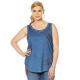 DG2 by Diane Gilman Women's Embroidered Star Tank Navy Blue Plus 1X