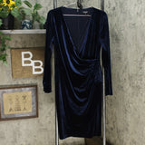 DKNY Women's Velvet Side Ruched Sheath Dress Midnight Blue 14