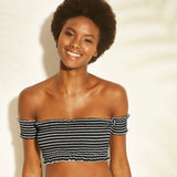 Xhilaration Smocked Underwire Off The Shoulder Bikini Top Black Small