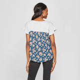 Xhilaration Women's Short Sleeve Knit to Woven Top Shirt Blouse