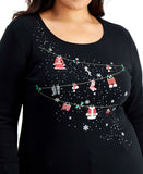 Karen Scott Plus Size Embellished Long Sleeve Christmas Knit Top